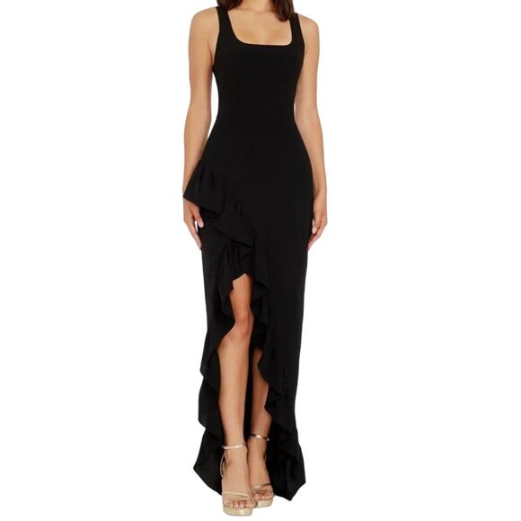 Dress the Population Charlene ruffle gown dress black size Large L - Picture 1 of 6